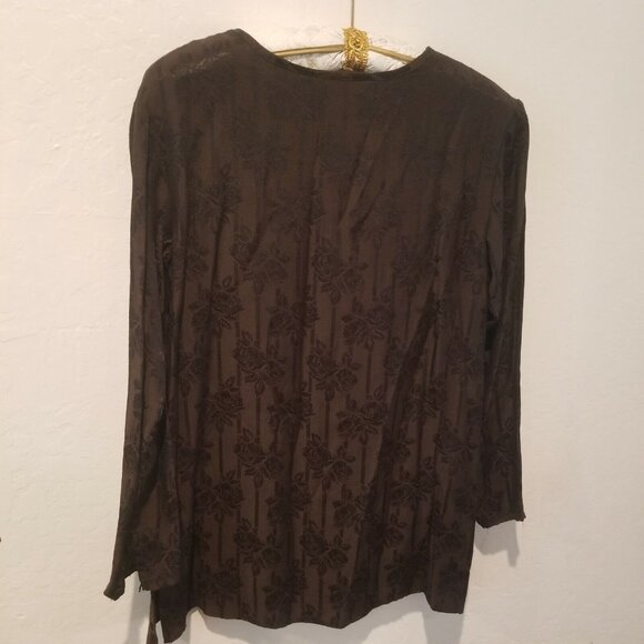 Marsha and Julio for Componix Womens Small Scoop Neck Brown Floral Jacquard Top - Picture 2 of 8